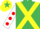 Silk - Emerald green, yellow cross belts, white sleeves, red spots, yellow cap, emerald green star