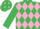 Silk - EMERALD GREEN & PINK DIAMONDS, em.green sleeves, em.green cap, pink diamonds