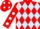 Silk - Red and Light Blue diamonds, Red sleeves, White spots, Red cap, Light Blue spots