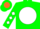 Silk - Green, orange ''d/e''on white ball , orange & white diamonds on sleeves