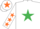 Silk - White, Emerald Green star, White sleeves, Orange stars, White cap, Orange star.