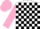 Silk - White and black check, pink sleeves and cap