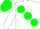 Silk - White, green large spots, white sleeves, green cap
