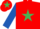 Silk - Red, emerald green star, royal blue sleeves, red cap, emerald green star