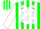 Silk - Green, green 'flying v' on white ball, white stars, white stripes on sleeves