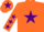 Silk - Orange, Purple star, Orange sleeves, Purple stars, Orange cap, Purple star.
