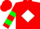 Silk - Red, green c on white diamond, green bars on sleeves, red cap