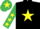 Silk - Black, yellow star, emerald green sleeves, yellow stars, emerald green cap, yellow star
