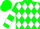 Silk - Green, white diamonds, green circled 's', white bars on sleeves