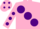 Silk - Pink, large Purple spots, Pink sleeves, Purple spots, Pink cap, Purple spots.