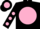 Silk - Black, pink ball, black 'rr', pink dots on sleeves