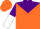 Silk - Orange, purple yoke, green e, purple and white vertically halved sleeves, orange cap