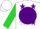 Silk - White, purple ball, purple stars on lime green sleeves, white cap