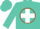 Silk - Turquoise,brown circle turquoise 'm' brown outlined white cross