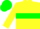 Silk - Yellow, maroon and green emblems, maroon and green hoop on yellow sleeves, yellow and green cap