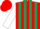 Silk - Red and Dark Green stripes, White sleeves, Red cap.