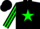 Silk - Black, green horshoe with 'tb' inside, green star stripe on sleeves