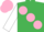 Silk - Emerald green, large pink spots, white sleeves, pink cap