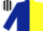 Silk - Dark blue and yellow (halved), dark blue sleeves, Black with White stripes cap