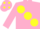 Silk - pink, large yellow spots, pink sleeves and cap, yellow spots