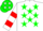 Silk - White, green stars, two red hoops on sleeves