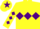 Silk - YELLOW, purple triple diamond, purple diamonds on sleeves, yellow cap, purple star