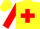 Silk - Yellow, red  cross, black aB chevy, red bands on sleeves
