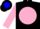 Silk - Black, blue horse emblem on pink ball, black hoops on pink sleeves