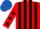 Silk - Red and black stripes, red sleeves, black spots, royal blue cap