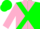 Silk - Pink, green cross belts, pink and green halved cap