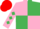 Silk - Pink and emerald green (quartered), diamonds on sleeves, red cap