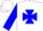 Silk - White, blue maltese cross, blue cuffs on sleeves, white cap