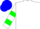Silk - White, green hexagon and 'e', two green hoops on sleeves, blue cap