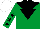 Silk - emerald green, black inverted triangle and yoke, black stars on sleeves, white cap