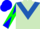 Silk - Light green, royal blue triangular panel, blue and green diagonal quartered sleeves, blue cap