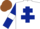 Silk - White, Dark Blue Cross of Lorraine, Dark Blue sleeves, White armlets, Brown cap