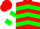 Silk - Red, green chevrons white 'cr', green bars on sleeves, red cap