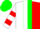 Silk - White and red halved, green stripe,white and red hooped sleeves, green cap