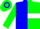 Silk - Blue and green halves with white hoop, white 'b/l' inside white horseshoe, blue and green sleeves