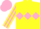 Silk - Yellow, pink diamond hoop, pink diamond stripe on sleeves, pink cap