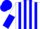 Silk - White, blue pin stripes, blue circled red 'a', white and blue halved sleeves, blue cap