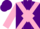 Silk - Purple, pink diamond cross sashes, pink diamond stripe and cuffs on sleeves, purple cap