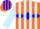 Silk - Orange, blue diamond belt, light blue stripes on slvs