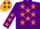 Silk - Purple, gold 'b/v', gold and orange stars, gold and orange stars on sleeves