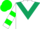 Silk - White, hunter green triangular panel, two green hoops on sleeves, green cap