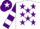 Silk - White, purple stars, purple and white hooped sleeves, purple cap, white star