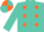 Silk - Turquoise, orange diagonal spots, turquoise sleeves, orange armbands, quartered cap