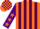 Silk - Orange and maroon stripes, purple sleeves, orange stars, check cap