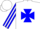 Silk - White, blue maltese cross, blue and white striped sleeves, white cap
