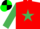 Silk - RED, emerald green star, emerald green sleeves,black armlet, black and green quartered cap